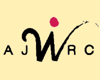 アジア女性資料センターロゴ。クリーム色の背景に、AJWRCと書かれている。Wが人のように生き生きとしている。