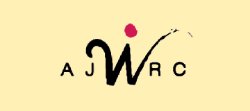 アジア女性資料センターロゴ。クリーム色の背景に、AJWRCと書かれている。Wが人のように生き生きとしている。